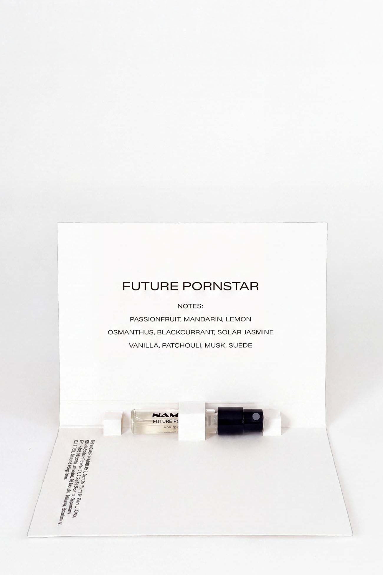 two NAMILIA Parfum tester with black cap and future pornstar and concrete filled inside